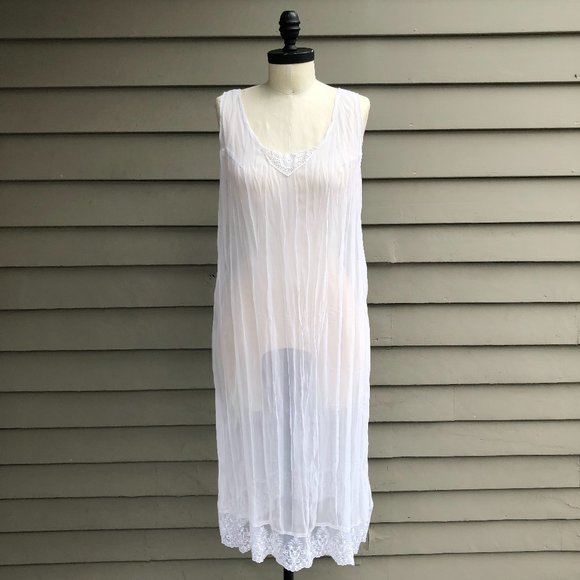 Vintage Ethereal Sheer Crinkle Slip Dress Overdress Underdress S/M - Picture 14 of 17